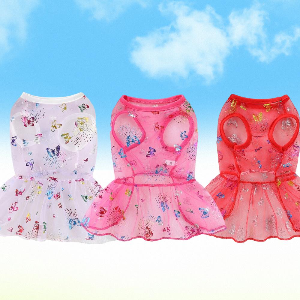 Small Dog Butterfly Princess Dress Lightweight Mesh Summer Cute Teddy Pet Coat for Cats and Dogs Spring Summer New Dog Clothes