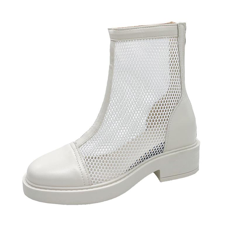 Сетчатые полые ботильоны челси женские летние тонкие дышащие на толстом каблуке 6 ботинок женские высокие сандалии повседневная обувь