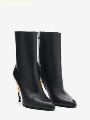 Модные металлические ботильоны странного стиля на высоком каблуке-шпильке 2025 новые с острым носком до середины икры боковая молния черные модные женские ботинки