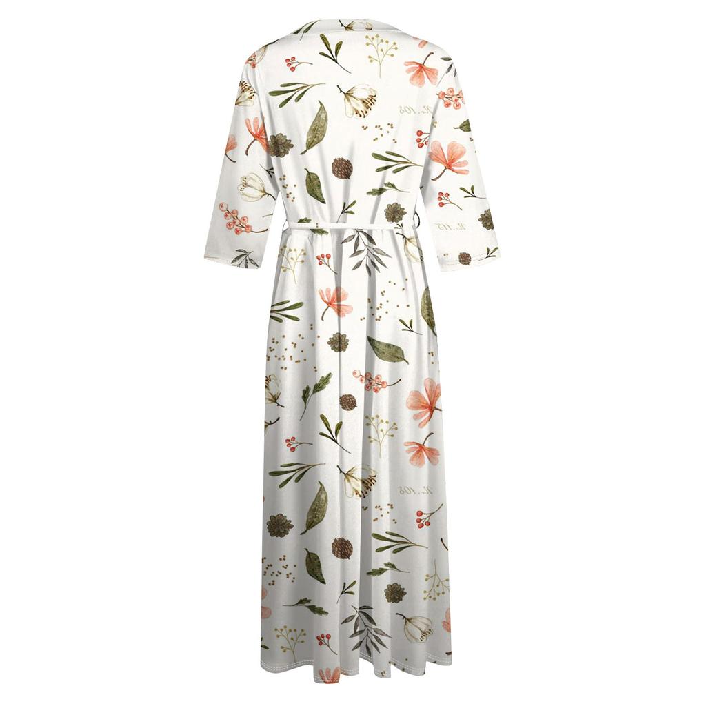 Женская мода повседневное платье с воротником на лацканах и пуговицами с рукавами 3/4