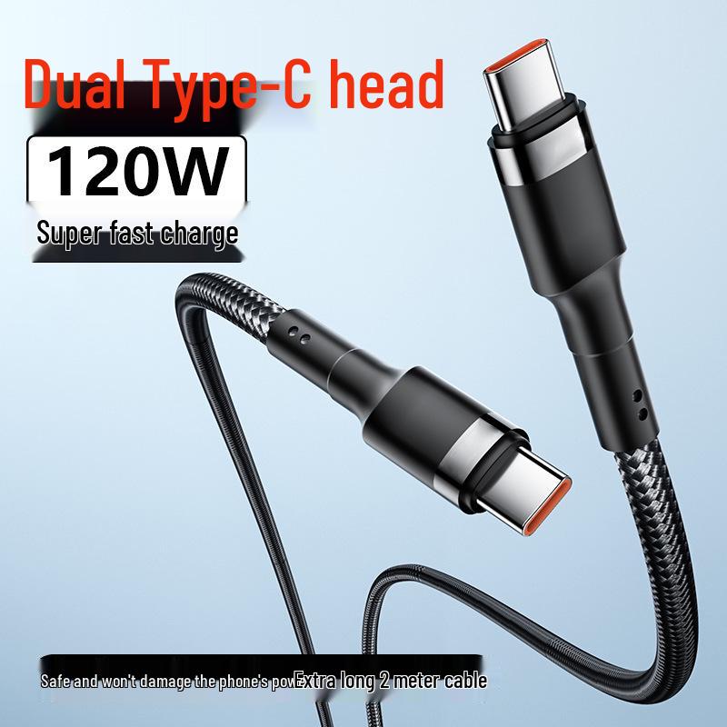Плетеный кабель Type-C на Type-C мощностью 120 Вт для быстрой зарядки Huawei Honor, PD Flash Charging, C-to-C.