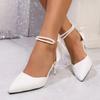 Fashion Pointed Toe Pearl Ankle Strap High Heels Pumps Women White Satin Bowknot Banquet Party Shoes Woman Elegant Stiletto Heeled Pumps