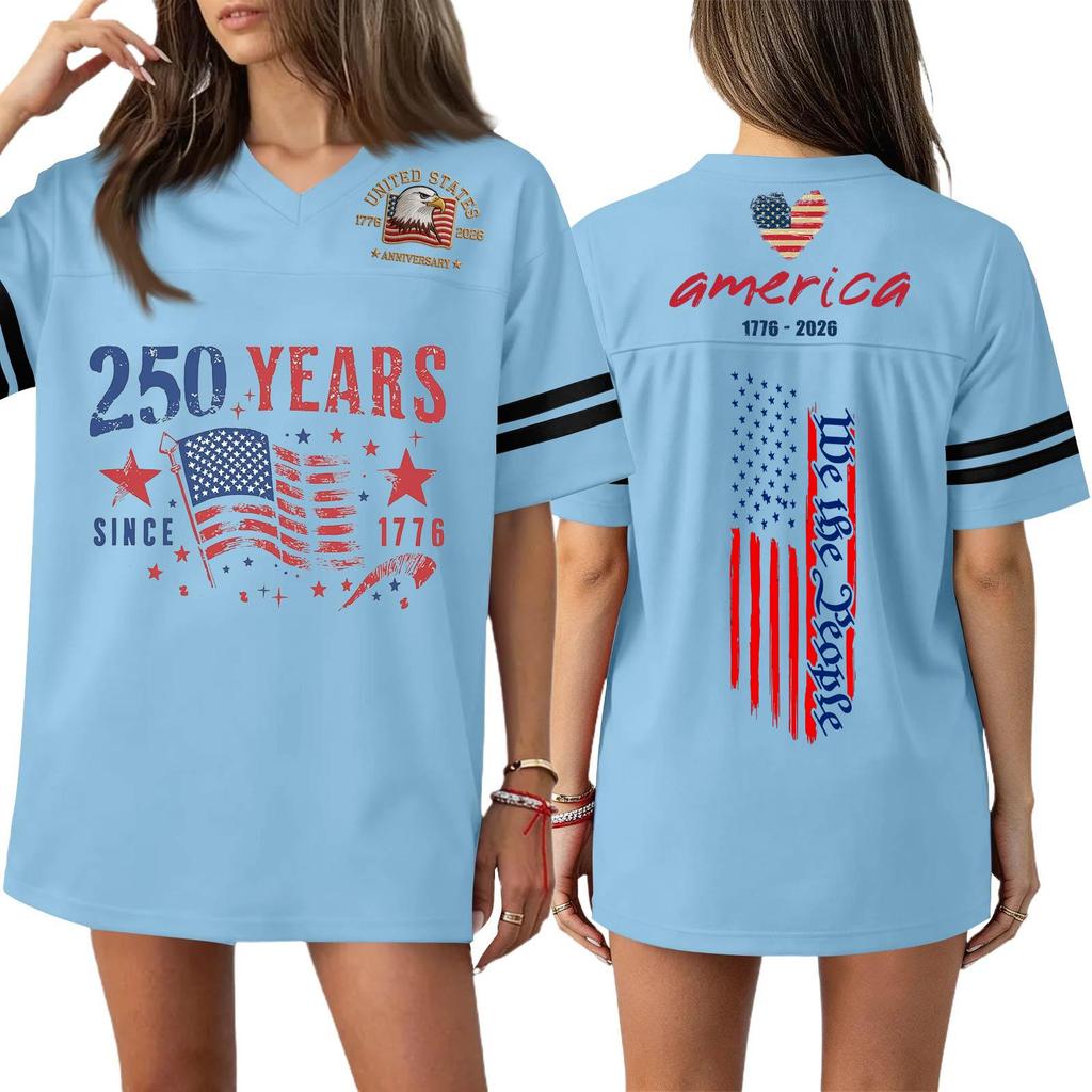 Женская повседневная модная спортивная футболка с V-образным вырезом, принтом ко Дню независимости, коротким рукавом, топ