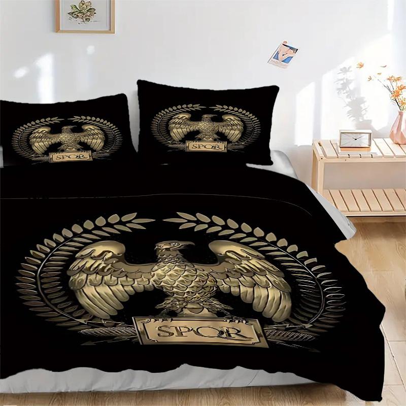 3pcs SPQR Eagle Crest Bedding Set - Includes One Quilt Cover and Two Pillowcases (No Core) - Perfect for Bedroom Decor and Guest Room Accessories - Fe