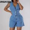 IHUASU Summer Fashion Casual Sleeveless High-waisted Women's Suit Denim Shorts