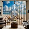 2 шт. HD Blue Sky White Cloud Beach натуральная декоративная занавеска с ракушками Синяя занавеска с цифровой печатью Домашнее украшение в стиле De