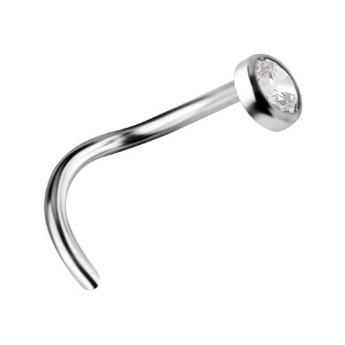 Titanium Nose Ring With White Premium Zirconia - Silver - Tn-007 0.8/6.5/2.5