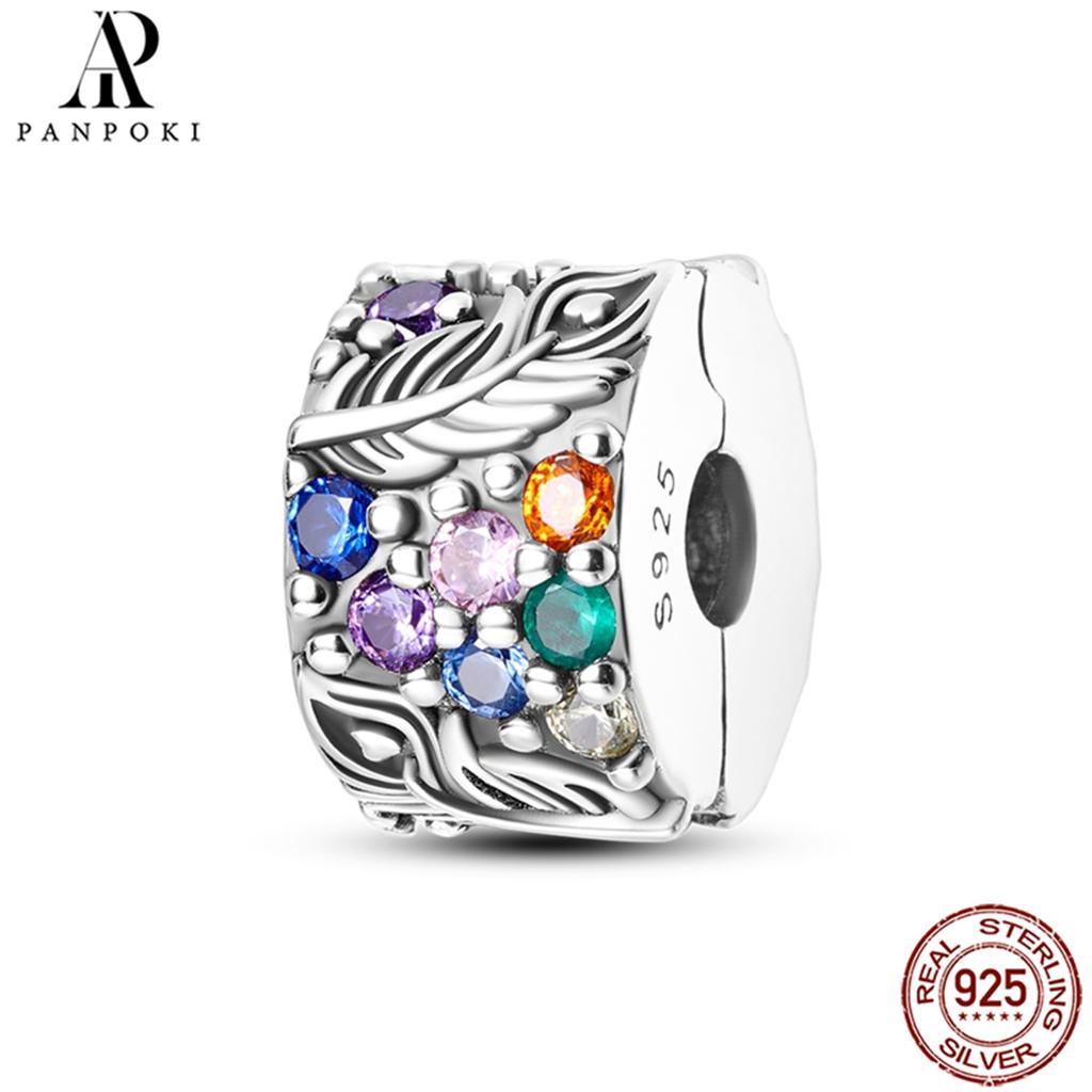 PANPOKI SS925 Sterling Silver Fixed Clip Stopper Beads Fit Bracelets Necklace NEW Luxury Women Gift DIY Jewelry Making