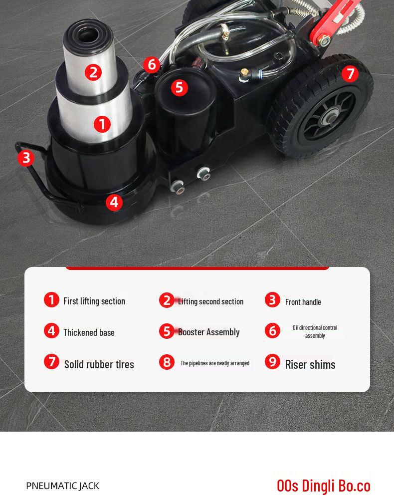 Heavy Duty Horizontal Pneumatic Hydraulic Jack, 80/100 Ton for Auto Repair with Special Air Pressure and 30/50T Hydraulic Oil Capacity.