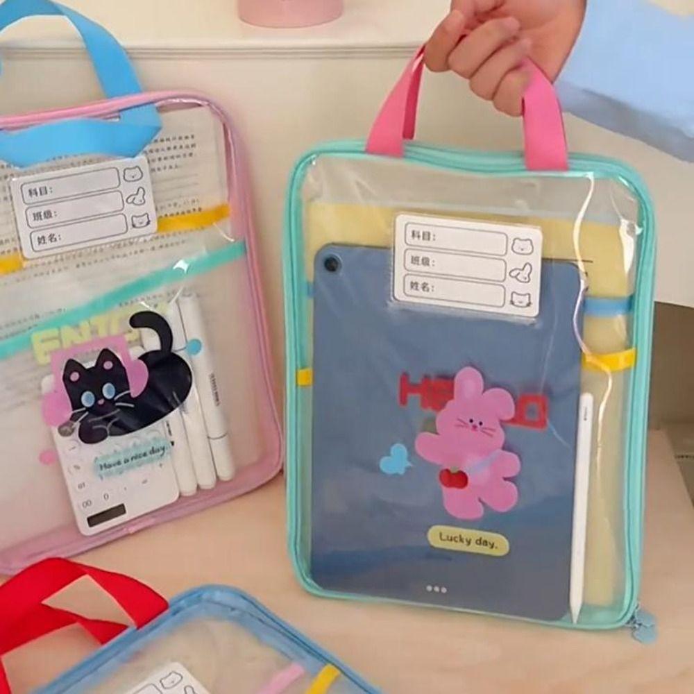 Rabbit Cartoon File Bag Transparent File Folder Bag Sorting Bag Test Paper Storage Bag  Students