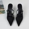 Модные женские босоножки на высоком каблуке с острым носком и сексуальной сеткой, лето 2025, новый дизайнерский черный слингбэк, элегантные туфли-стилет для офисной леди