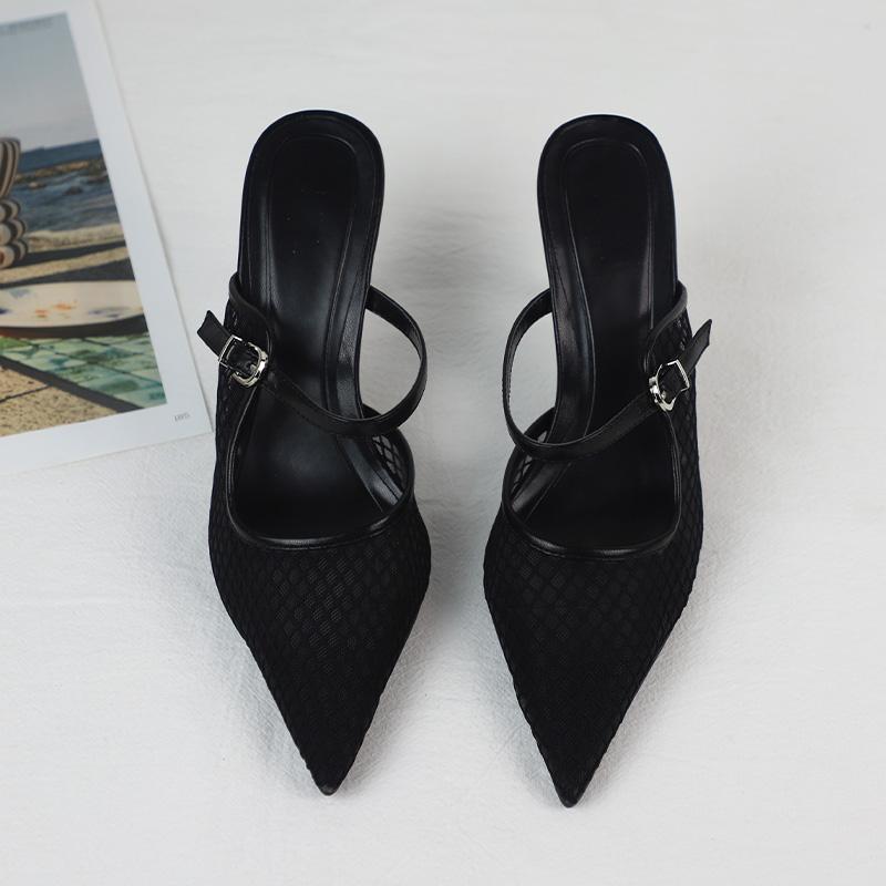 Модные женские босоножки на высоком каблуке с острым носком и сексуальной сеткой, лето 2025, новый дизайнерский черный слингбэк, элегантные туфли-стилет для офисной леди