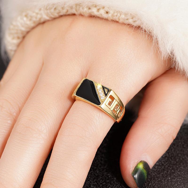 Huitan Fashion Lady Gold Color Finger Ring Black Drop Glaze Accessories Блестящий циркониевый обручальный браслет с ажурным дизайном Ювелирные изделия