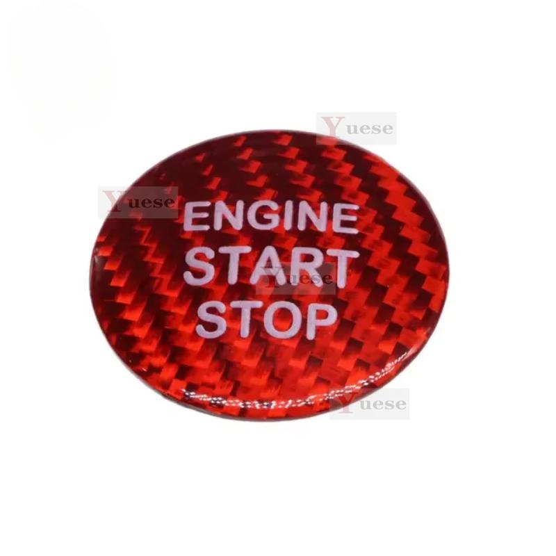 For Toyota Crown CHR Red Black Real  Carbon Fiber Car Engine Start Stop Switch Button Trim Cover Stickers Decals Stying