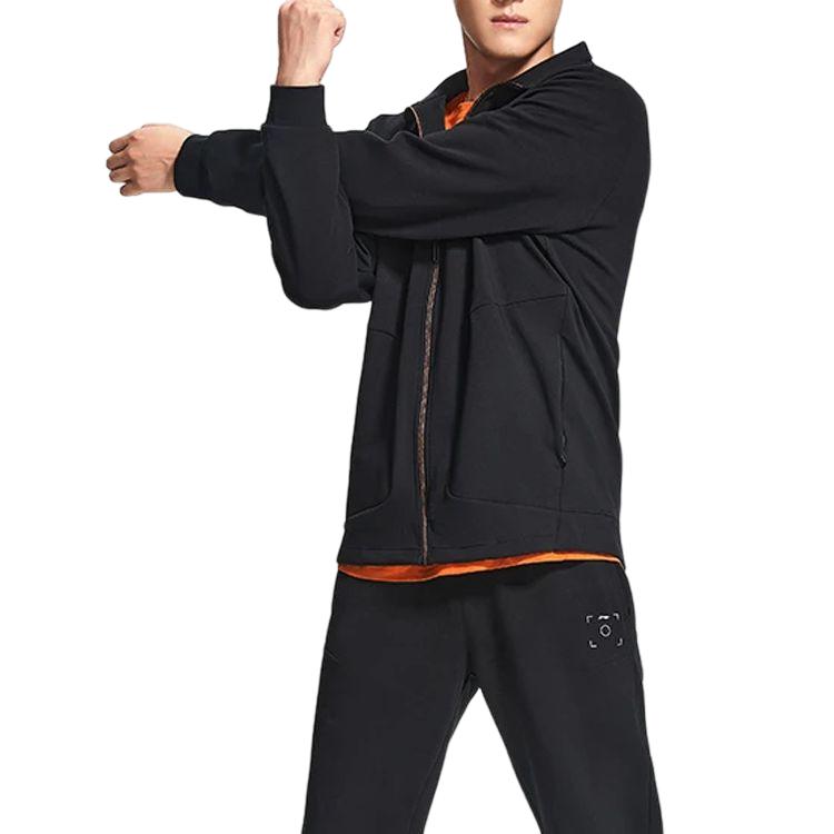 Li-Ning Fitness Series Solid Color Logo Patch Zip-Up Long Sleeve Hoodie Jacket Men Outerwear Black AWDS787-2