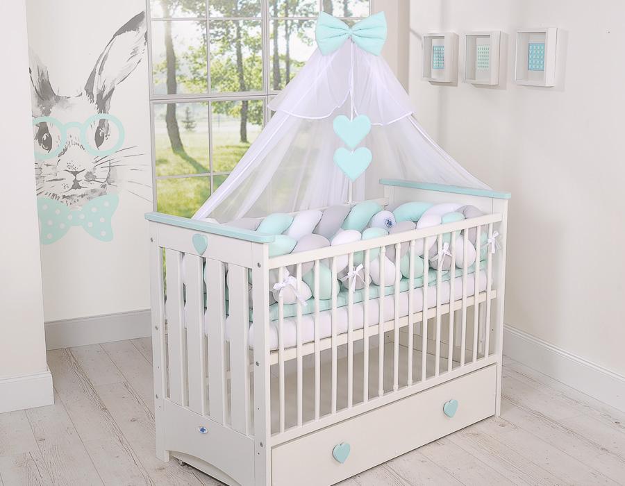 Braided cot bumper XXL - white-gray-mint