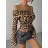 YYFS Women's Fashion Casual Spring Fall Leopard Print Long Sleeve One Shoulder Blouses & Shirts