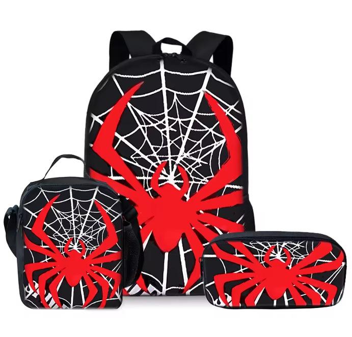 Large-capacity spine protection and load-reducing elementary school student schoolbag three-piece set cartoon hero print backpack
