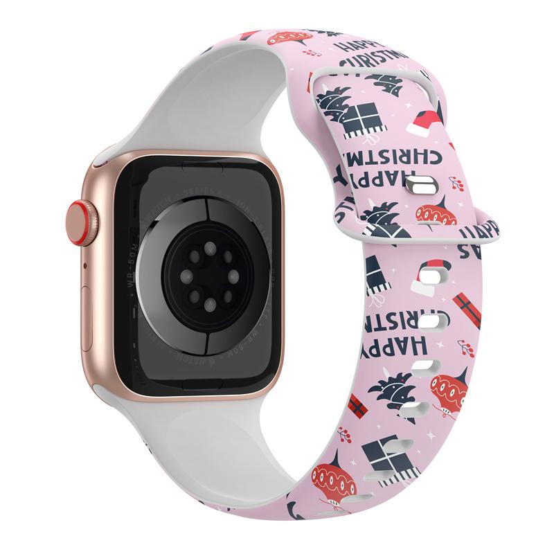 Для рождественских ремешков для Apple Watch ремешок 44 мм Ultra 2 49 мм 40 мм женский силиконовый браслет с принтом iWatch Series 9 8 7 6 5 SE 41/45 мм