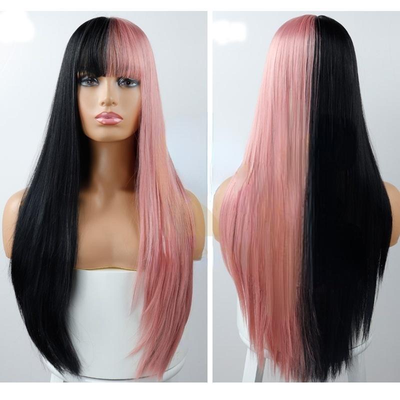 MISS WIG Полуцветные волосы, серые и черные длинные прямые волосы с челкой, модный парик для женщин