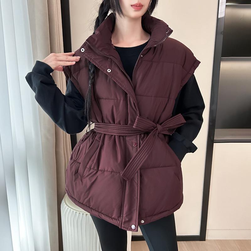 Талия хлопок одежда жилет жилет женский осень и зима новый воротник-стойка свободный модный утолщенное пальто