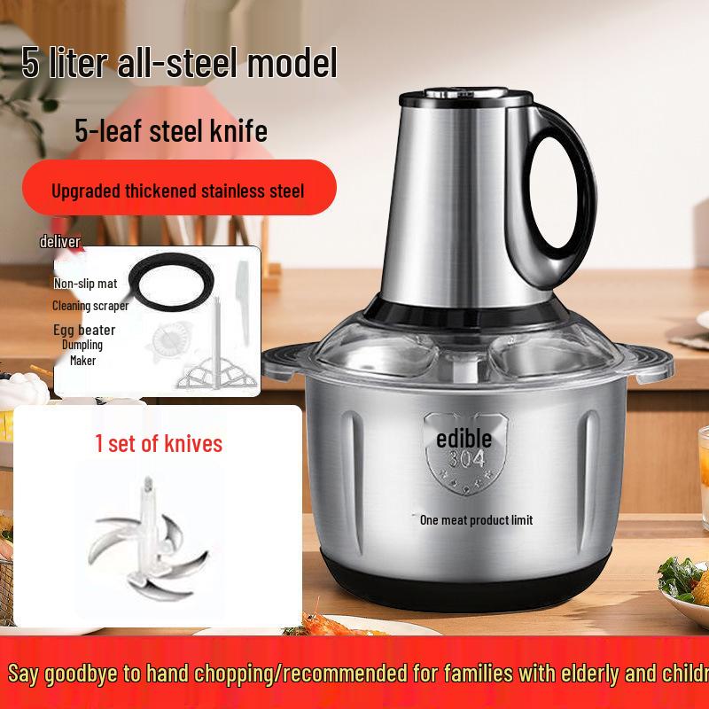 Compact Stainless Steel Meat Grinder and Blender with Dumpling Filling Feature