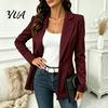 Women Casual Outerwear Striped Blazer with One Button, Breathable Business Work Jacket Jacket, Long Sleeves Notch Lapel Collar Coat for Fall Slim Fit