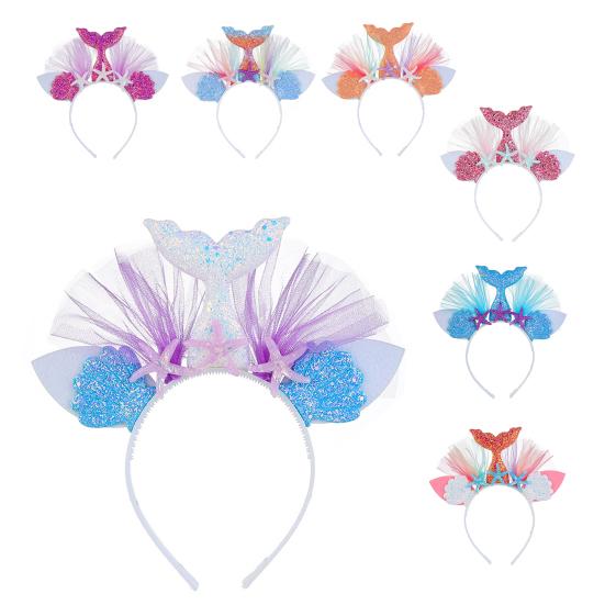 Повязка на голову с хвостом русалки, высокая эластичность, недеформированная повязка на голову с блестками, рыбий хвост, аксессуары для волос для девочек