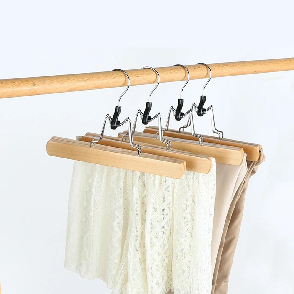 Wooden Pants Hanger Non-Slip Wood Clip Slack Hanger with 360° Swivel Hook Natural Wood Skirt Hangers Hanger Rack Swivel Hook