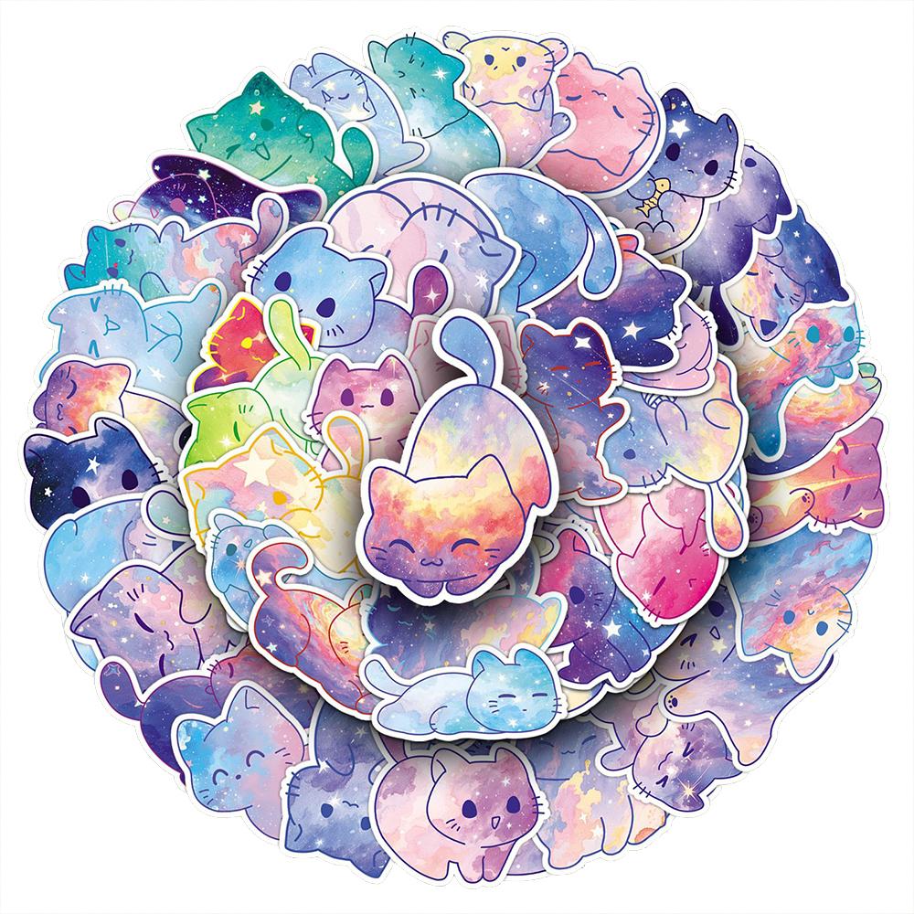 10/30/50 шт. Милые Мультяшные Наклейки Кошка со Звездным Небом Kawaii Декоративные Наклейки для Скейтборда, Гитары, Багажа Водонепроницаемая Наклейка Детские Игрушки