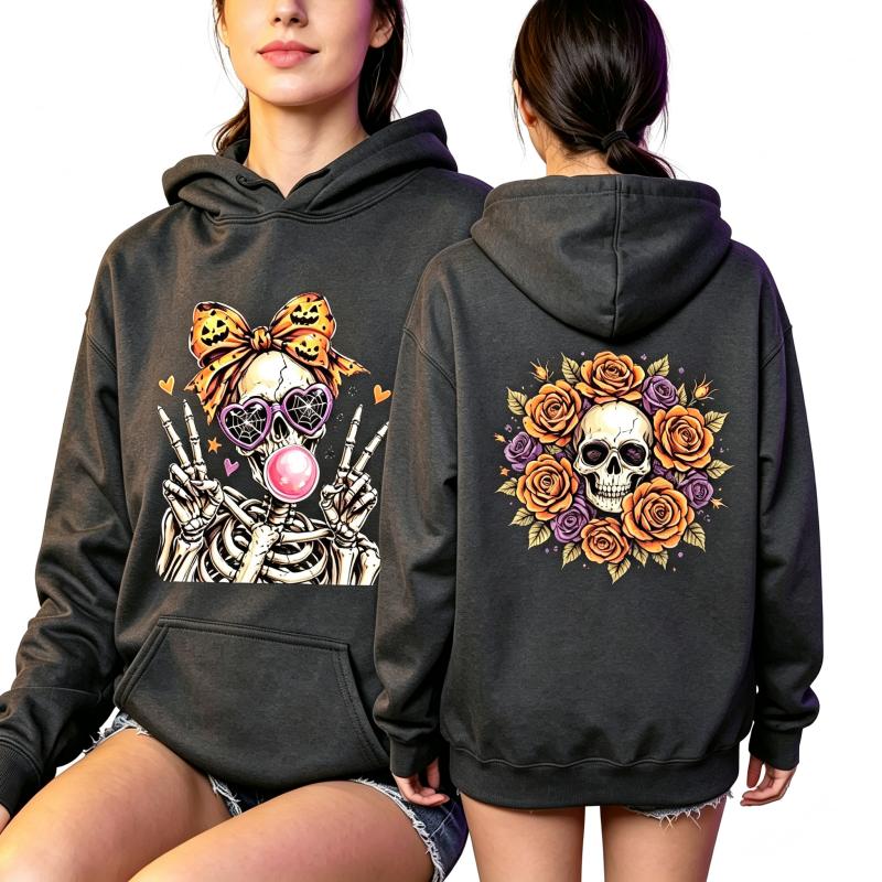 Fashion Vintage Women's Hoodie Gothic Skull Flower Printing Loose Fashion Pullover Autumn Casual Clothes Men Women Tops Sweatshirts