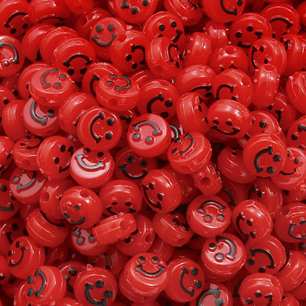 500Pcs Round Shape Acrylic Beads Spaced Smile Beads For Jewelry Making Craft Accessories
