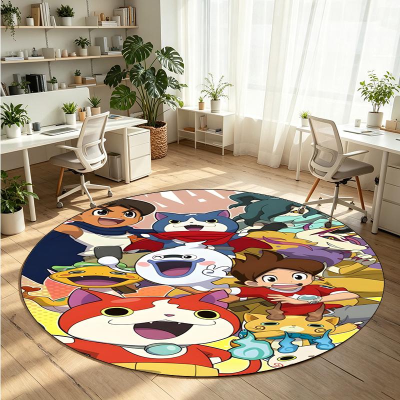 Yo Kai Watch Printed Round Crystal Velvet Rug Soft Non Slip Floor Carpet For Bedroom Holiday Gift