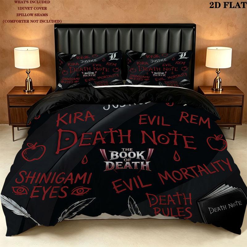 Death Note Pattern Bedding Quilt Set Quilt Cover Pillowcase Home Birthday Gift(1 * duvet cover + 2 * pillowcase, without core)