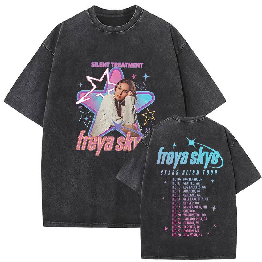 Freya Skye Stars Align Tour Vintage Washed T Shirt Men Women Fans Gift Tops Clothing Tshirt Aesthetic Short Sleeve Tshirts