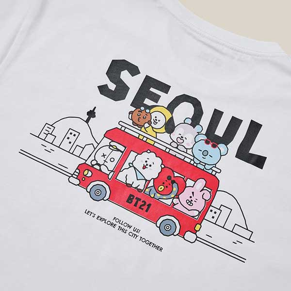 Официальная футболка с коротким рукавом BT21 SEOUL EDITION 2-й серии (Черно-белый) - Премиальная уличная одежда K-Heritage