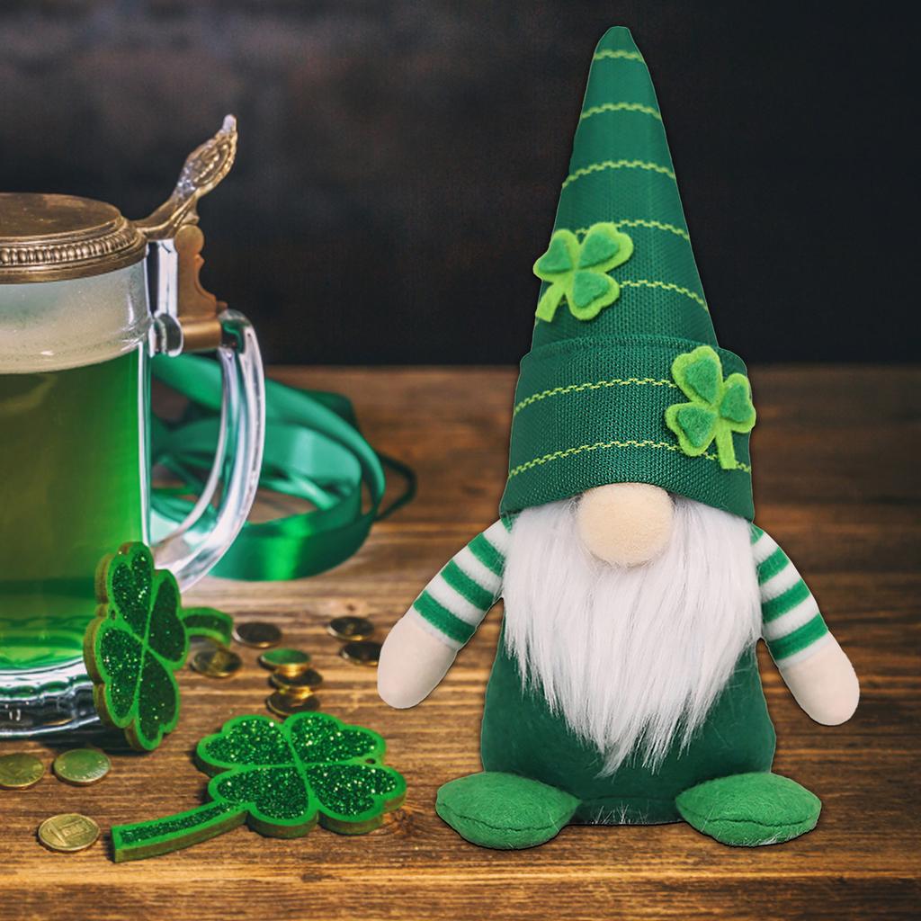 Holiday Gnome Decoration Festive Ornament St Patrick's Day Knitted Striped Hat Rainbow Colorful Full Beard Festival Desktop Faceless Dwarf Green