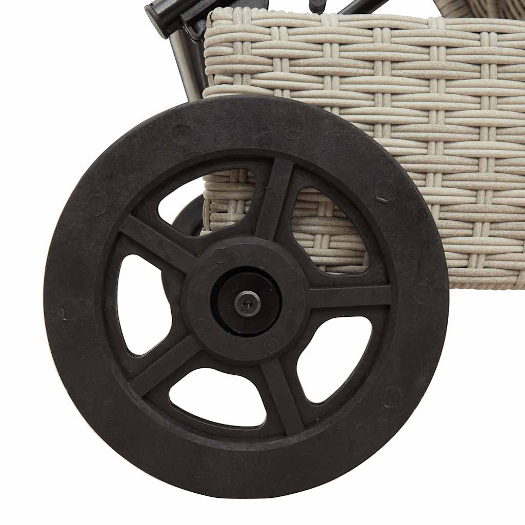 Sun Lounger with Wheels and Cushion Light Grey Poly Rattan