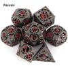 7 Pcs  Black Red Gear Wheel Metal Dice Hollow Metal Polyhedral Dice Set Suitable for Role-Playing RPG  Board Game Card Game