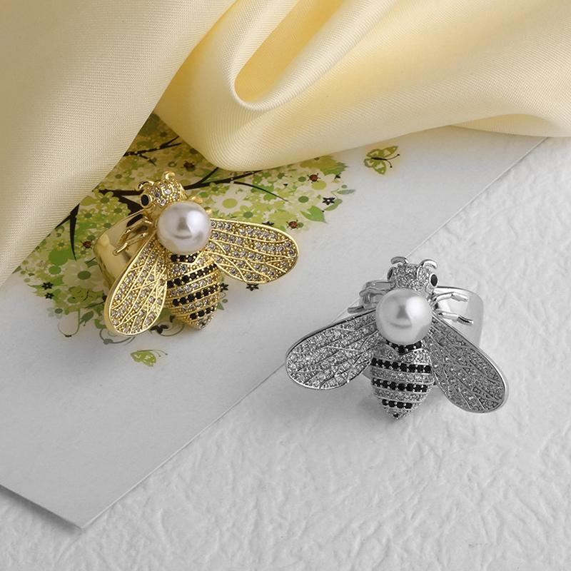 Простые кольца-заявления с пчелой для женщин, медные, с золотым покрытием, кольцо с открытым широким ободком в виде жука-насекомого, ювелирные изделия