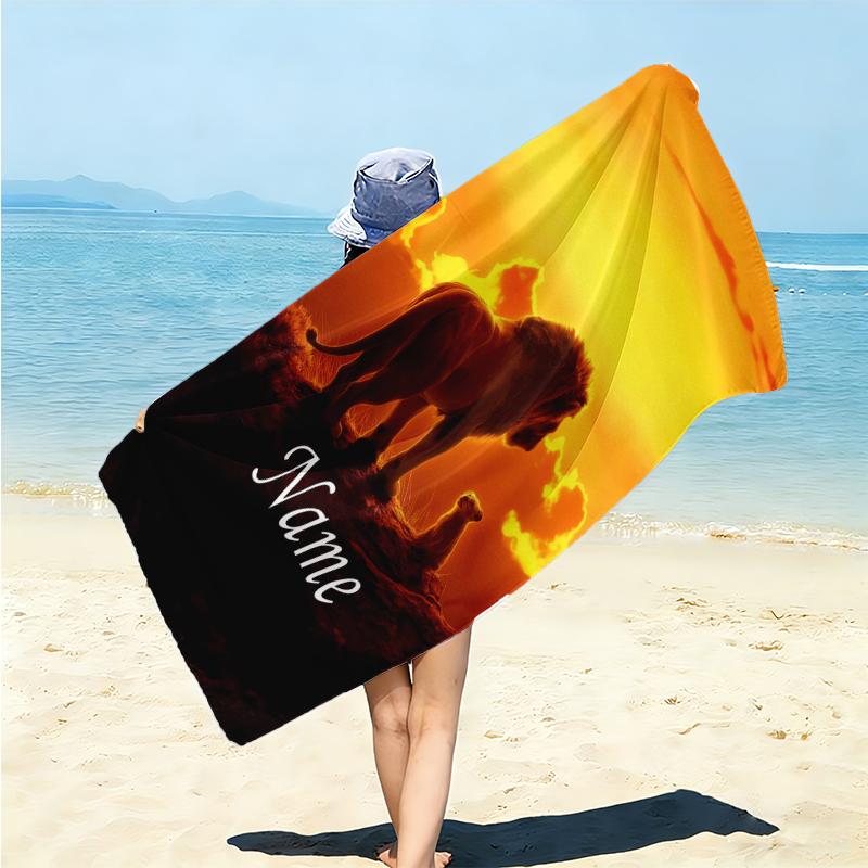 Personalized Lion Sunset Majesty Beach Towel Microfiber Beach Towel Thin Absorbent for Beach Swimming Yoga Bath Sports. 0910231