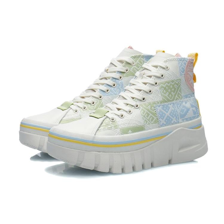 Li Ning Wave Coverage Нескользящие Амортизирующие Дышащие Высокие Кеды для Скейтборда Женские Бело-Зеленые AGCR270-1