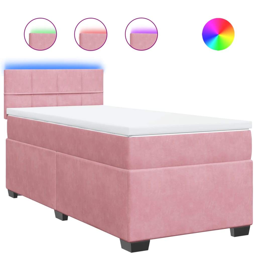 Box Spring Bed with Mattress Pink 100 x 200 cm Velvet