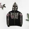 Unisex Halloween Hoodie Rhinestone Ghost Skeleton Pattern Zipper Closure Hooded Pockets Long Sleeves Party Cosplay Costume Fall Winter Jacket
