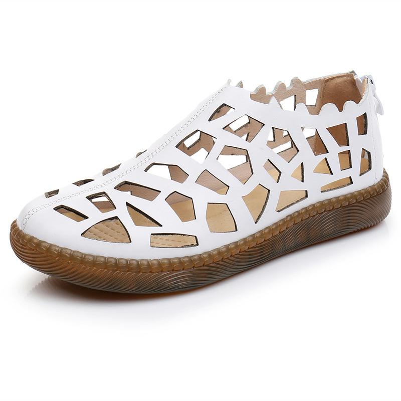 Летняя новая женская обувь из натуральной кожи, полые сандалии, дышащая женская обувь из коровьей кожи, женская повседневная обувь на плоской подошве, большой размер 43