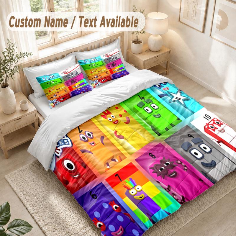 Number Blocks Bedding Set, 1 Duvet Cover & 2 Pillowcases Soft Comfortable Bedroom Home Textile Decor
