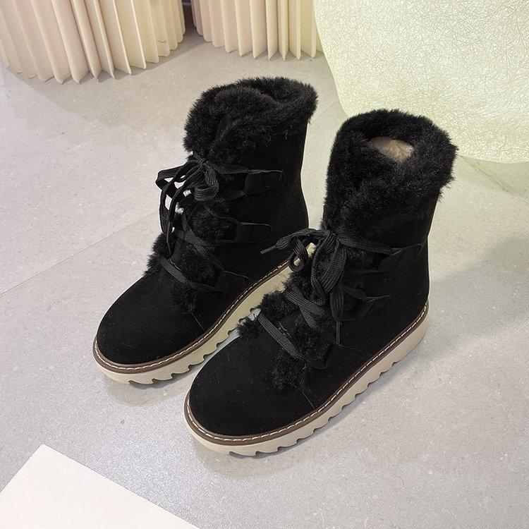 Теплые и уютные женские зимние ботинки с плюшевой подкладкой до середины голени, водонепроницаемые, противоскользящие, термоизоляционные, на шнуровке, однотонные, зимние ботинки для холодной погоды