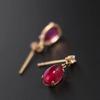 New In Light Luxury  Inlaid Smooth Water Drop Ruby Earrings for Women Elegant Simple Stud Earings Banquet Jewelry
