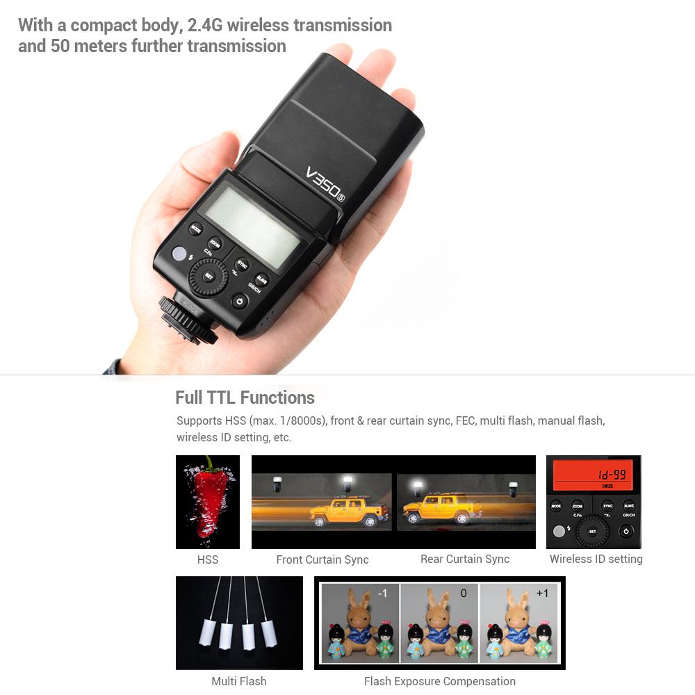 Godox V350S Компактный размер 2,4G Беспроводная вспышка Speedlite Master/Slave для камеры TTL 1/8000 с HSS