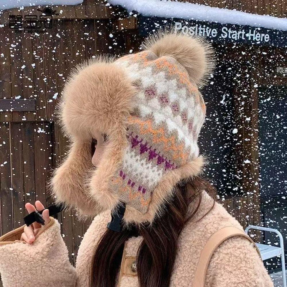 Толстая флисовая плюшевая панама Плюшевая шапка с ушками Модная вязаная шапка Для холодной погоды